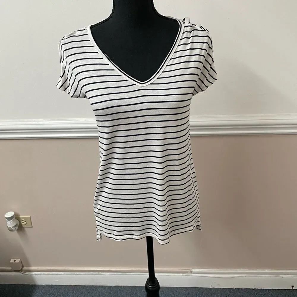 NWT Moral Fiber Ivory and Navy Stripe Blouse
